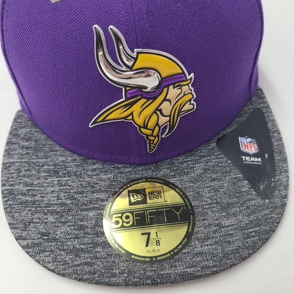Minnesota Vikings Hat Fitted 7 1/8 New Era 59Fifty Purple Gray NFL Draft 2016